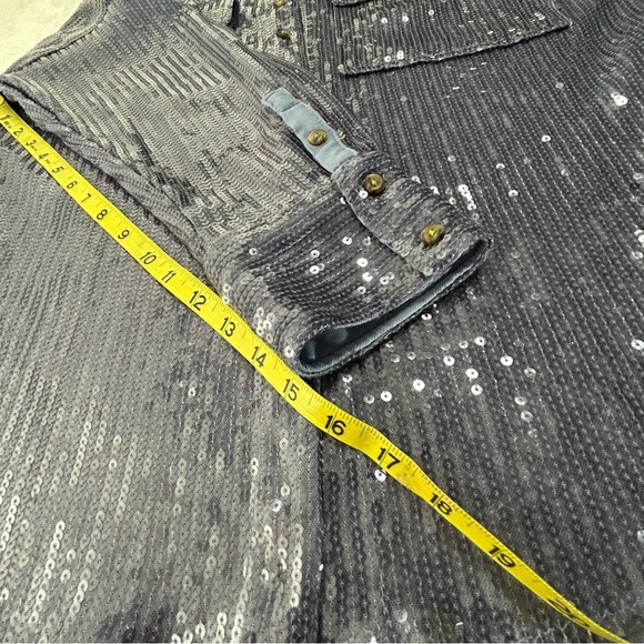 Anthropology Pilcro Shimmering Blue Buttondown Tunic Style Sequin Shirt Size XSP - Picture 6 of 15